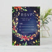 Rood groen blauw Kerst bloemenkrans RSVP Kaart (Staand voorkant)