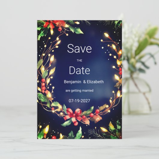 Rood groen blauw Kerstbloem Save the Date Kaart (Staand voorkant)