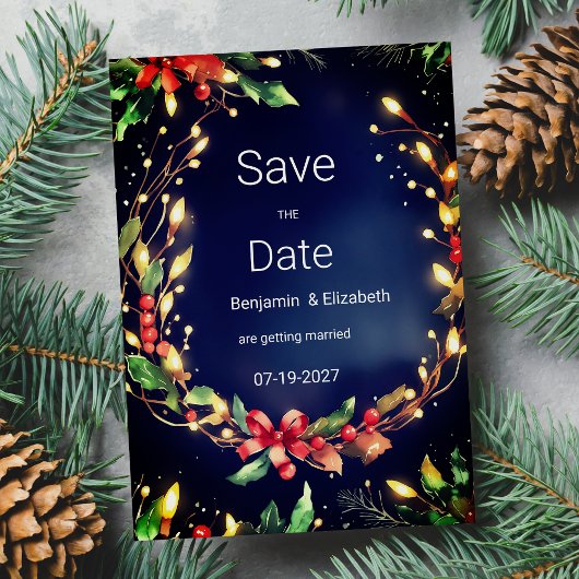 Rood groen blauw Kerstbloem Save the Date Kaart