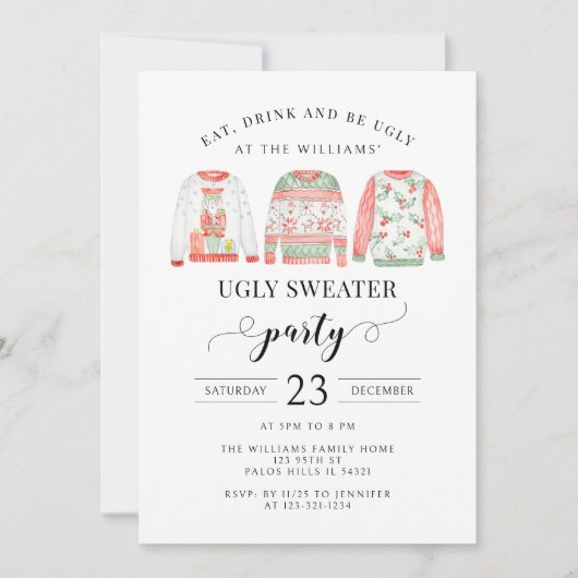 Rood groen blauw Lelijke trui Kerstfeest Kaart (Voorkant)