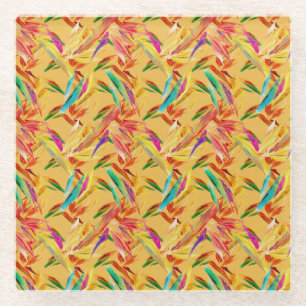 Rood Groen Blauw Paarse Abstracte Floral Art Deco Glazen Onderzetter