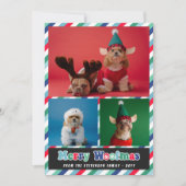Rood Groen Blauw Retro Merry Woofmas Fotocollage Feestdagenkaart (Voorkant)