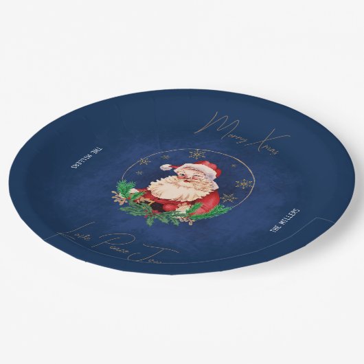 Rood Groen Blauw Santa Elegant Vrolijk Kerstfeest Papieren Bordje (Gekanteld)