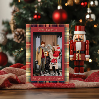 Rood Groen Blauw Tartan Kerst Fotokaart Feestdagenkaart