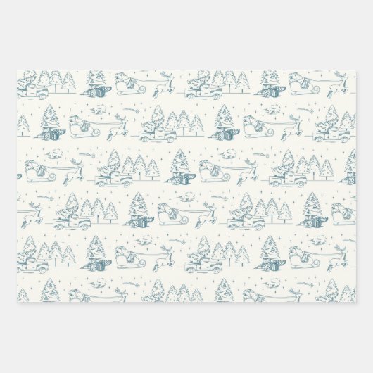 Rood Groen Blauw Toile Kerst Patroon Vakantie Inpakpapier Vel (Voorkant 3)