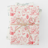 Rood Groen Blauw Toile Kerst Patroon Vakantie Inpakpapier Vel (In situ)