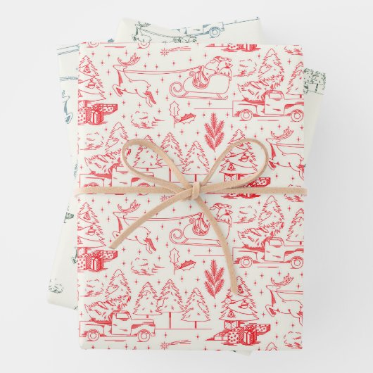 Rood Groen Blauw Toile Kerst Patroon Vakantie Inpakpapier Vel (In situ)