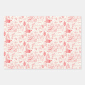 Rood Groen Blauw Toile Kerst Patroon Vakantie Inpakpapier Vel (Voorkant)