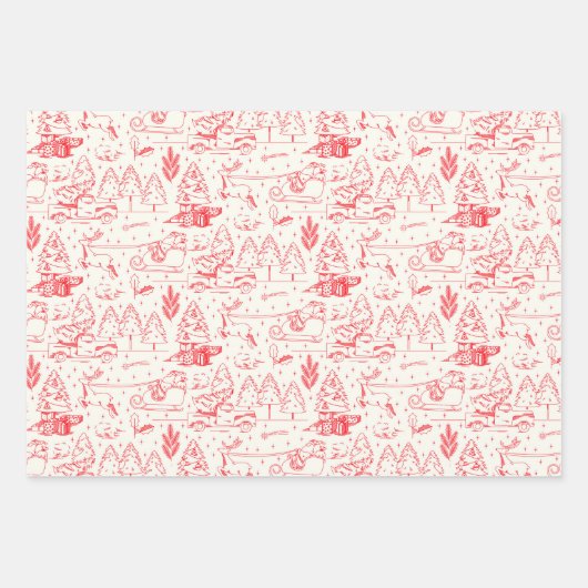 Rood Groen Blauw Toile Kerst Patroon Vakantie Inpakpapier Vel (Voorkant)