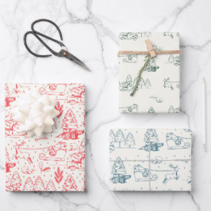 Rood Groen Blauw Toile Kerst Patroon Vakantie Inpakpapier Vel