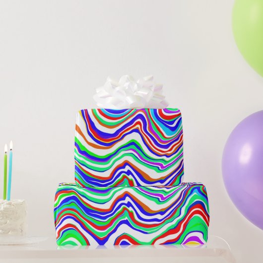 Rood, Groen, Blauw, Wit Abstract kronkelig Cadeaupapier (Feestgeschenken)