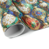 Rood Groen Blauw Wit Goud Kerstmis Ornamenten Cadeaupapier (Rol Hoek)