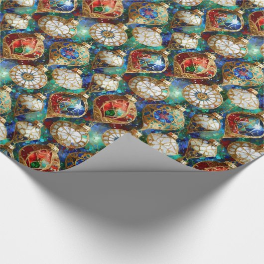 Rood Groen Blauw Wit Goud Kerstmis Ornamenten Cadeaupapier (Hoek)