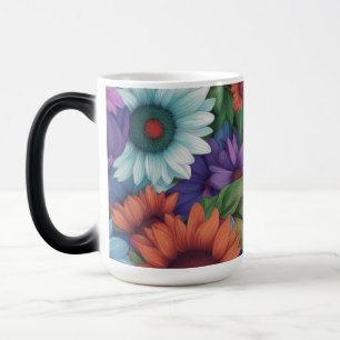 Rood Groen Blauw & Witte Zonnebloemen - Magische Mok