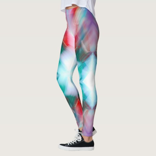 Rood groen blauwgroen wit bokeh streaks abstracte leggings (Links)