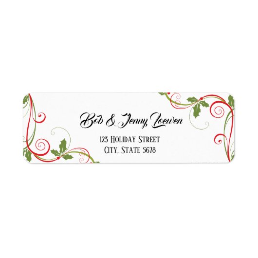 Rood & Groen Bloeiend Script | Witte kerst Etiket (Voorkant)
