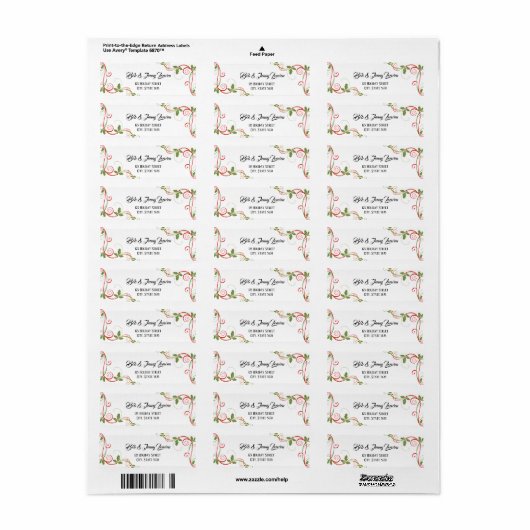 Rood & Groen Bloeiend Script | Witte kerst Etiket (Full Sheet)