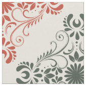 Rood & Groen Bloemen Damasks Stof (Close Up)