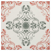 Rood & Groen  Bloemen Damasks Stof (Swatch)