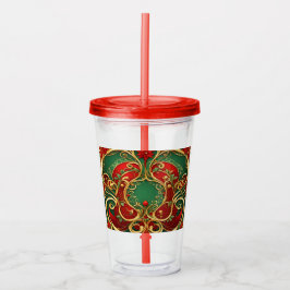 Rood Groen Bloemen Kerst Vakantie Acryl Tumbler Acryl Drinkbeker