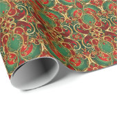 Rood Groen Bloemen Kerst Vakantie Inpakpapier (Rol Hoek)