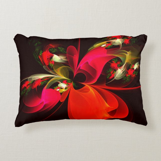 Rood Groen Bloemen Modern Abstract Kunstpatroon #0 Accent Kussen (Voorkant)