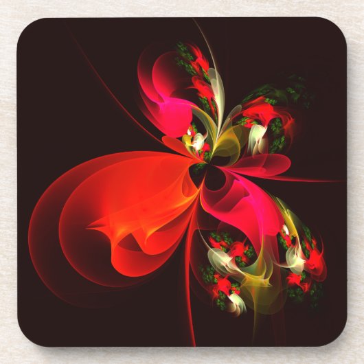 Rood Groen Bloemen Modern Abstract Kunstpatroon #0 Bier Onderzetter (Voorkant)