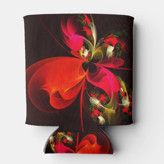 Rood Groen Bloemen Modern Abstract Kunstpatroon #0 Blikjeskoeler (Achterkant)