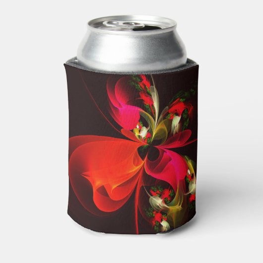 Rood Groen Bloemen Modern Abstract Kunstpatroon #0 Blikjeskoeler (Blikje Achterkant)