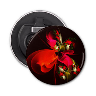 Rood Groen Bloemen Modern Abstract Kunstpatroon #0 Button Flesopener