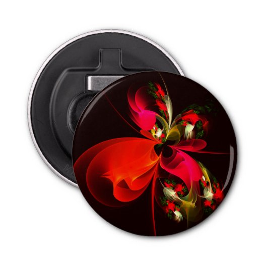 Rood Groen Bloemen Modern Abstract Kunstpatroon #0 Button Flesopener (Voorkant)
