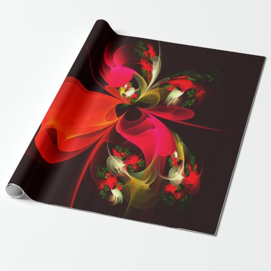 Rood Groen Bloemen Modern Abstract Kunstpatroon #0 Cadeaupapier (Uitgerold)