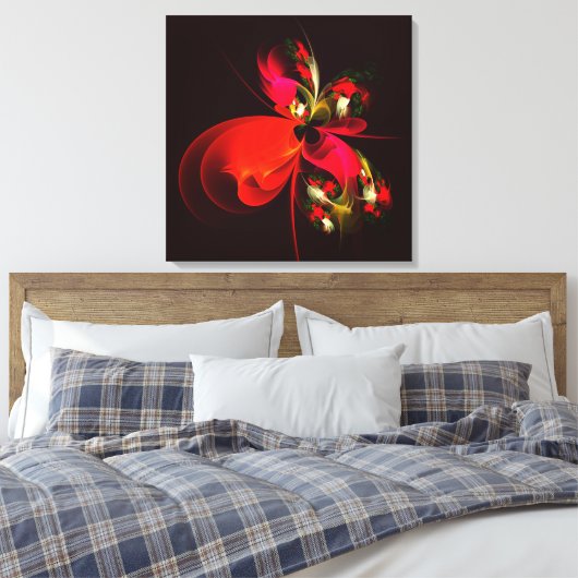 Rood Groen Bloemen Modern Abstract Kunstpatroon #0 Canvas Afdruk (Insitu (Slaapkamer))