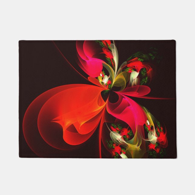 Rood Groen Bloemen Modern Abstract Kunstpatroon #0 Deurmat (Voorkant)