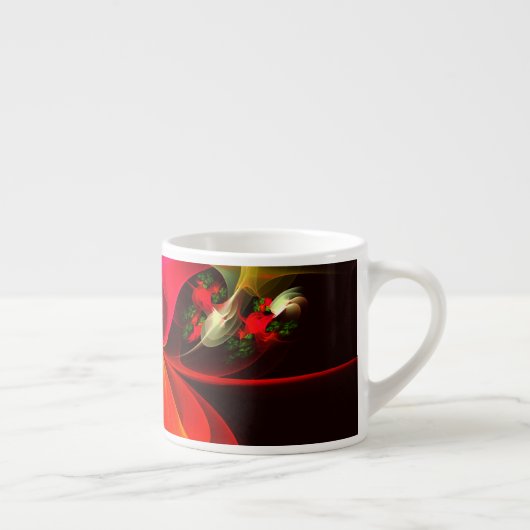 Rood Groen Bloemen Modern Abstract Kunstpatroon #0 Espresso Kop (Rechts)