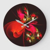 Rood Groen Bloemen Modern Abstract Kunstpatroon #0 Grote Klok (Voorkant)