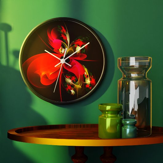 Rood Groen Bloemen Modern Abstract Kunstpatroon #0 Grote Klok