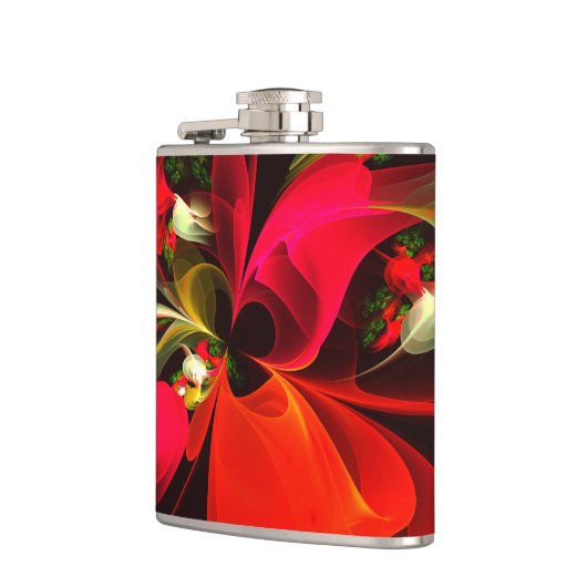 Rood Groen Bloemen Modern Abstract Kunstpatroon #0 Heupfles (Links)