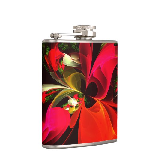 Rood Groen Bloemen Modern Abstract Kunstpatroon #0 Heupfles (Rechts)