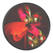 Rood Groen Bloemen Modern Abstract Kunstpatroon #0 Hockey Puck (Voorkant)
