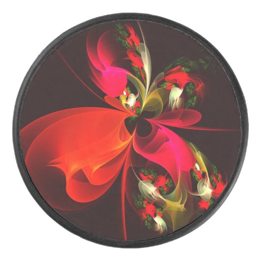 Rood Groen Bloemen Modern Abstract Kunstpatroon #0 Hockey Puck (Voorkant)