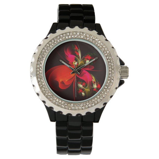 Rood Groen Bloemen Modern Abstract Kunstpatroon #0 Horloge (Voorkant)