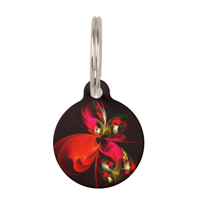 Rood Groen Bloemen Modern Abstract Kunstpatroon #0 Huisdierpenning (Voorkant)