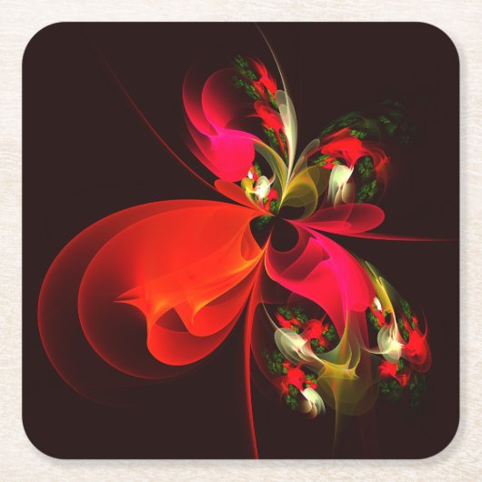 Rood Groen Bloemen Modern Abstract Kunstpatroon #0 Kartonnen Onderzetters (Voorkant)