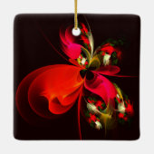 Rood Groen Bloemen Modern Abstract Kunstpatroon #0 Keramisch Ornament (Achterkant)