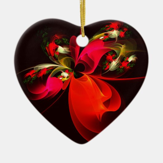 Rood Groen Bloemen Modern Abstract Kunstpatroon #0 Keramisch Ornament (Voorkant)