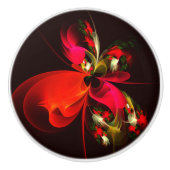 Rood Groen Bloemen Modern Abstract Kunstpatroon #0 Keramische Knop (Voorkant)