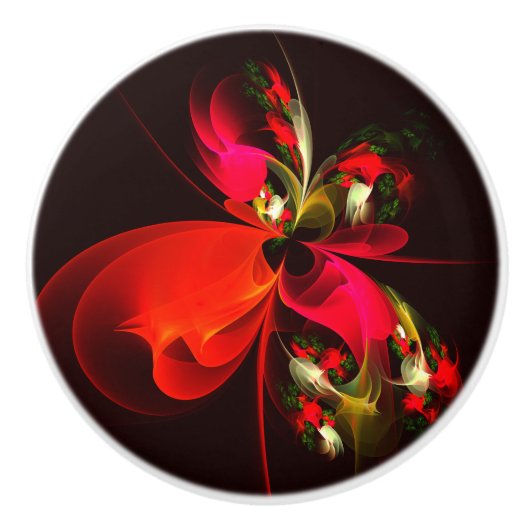 Rood Groen Bloemen Modern Abstract Kunstpatroon #0 Keramische Knop (Voorkant)