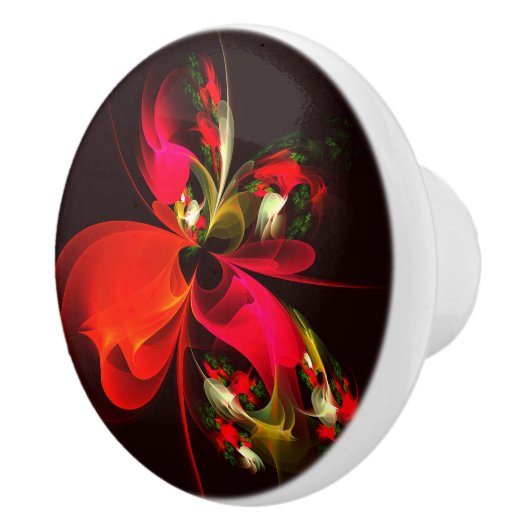 Rood Groen Bloemen Modern Abstract Kunstpatroon #0 Keramische Knop (Rechts)