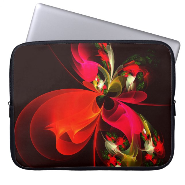 Rood Groen Bloemen Modern Abstract Kunstpatroon #0 Laptop Sleeve (Voorkant)